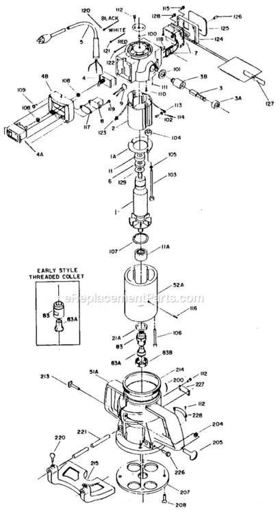 Page A Diagram and Parts List for 5182 Type 3 Porter Cable Router
